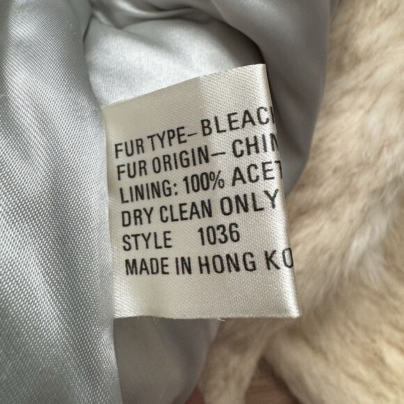 Vintage 80s Wilsons Suede & Leather Rabbit Fur Coat Jacket Womens Medium M Cream - Picture 8 of 13